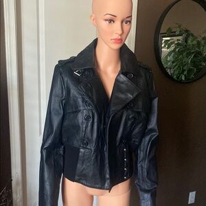 Newport News Black Leather Moto Jacket Asymmetrical Zipper

Size 10
